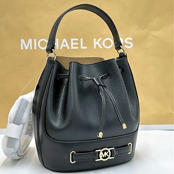 Michael Kors Handbags - MICHAEL KORS  Reed Medium Pebbled Leather Bucket Bag Black NWT